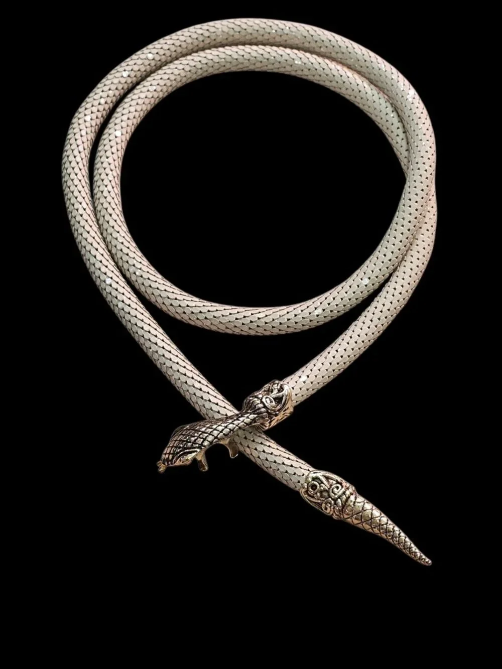 70s 80s Dl Auld Vintage Designer Cream Gold Tone Snake Mesh Belt Necklace